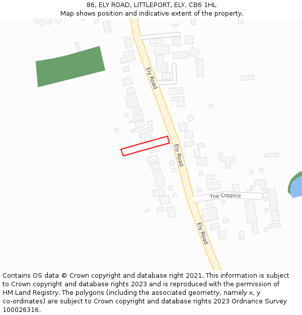 86, ELY ROAD, LITTLEPORT, ELY, CB6 1HL: Location map and indicative extent of plot