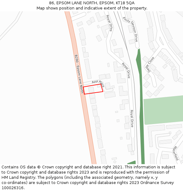 86, EPSOM LANE NORTH, EPSOM, KT18 5QA: Location map and indicative extent of plot