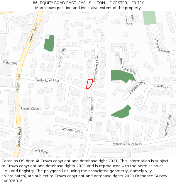 86, EQUITY ROAD EAST, EARL SHILTON, LEICESTER, LE9 7FY: Location map and indicative extent of plot
