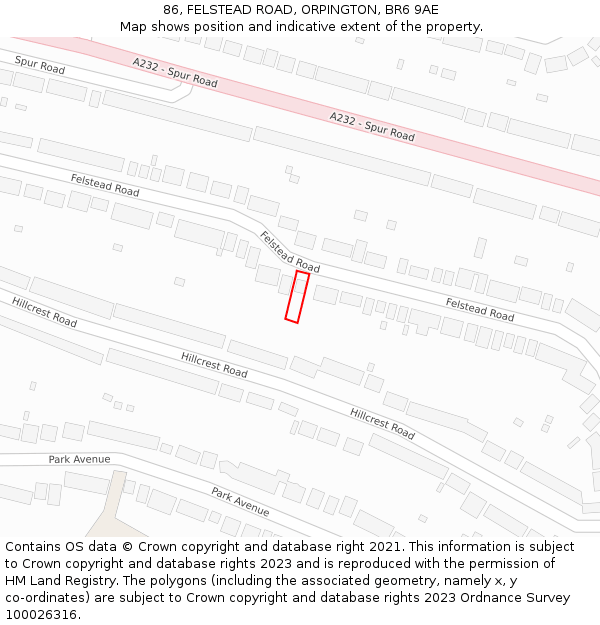 86, FELSTEAD ROAD, ORPINGTON, BR6 9AE: Location map and indicative extent of plot