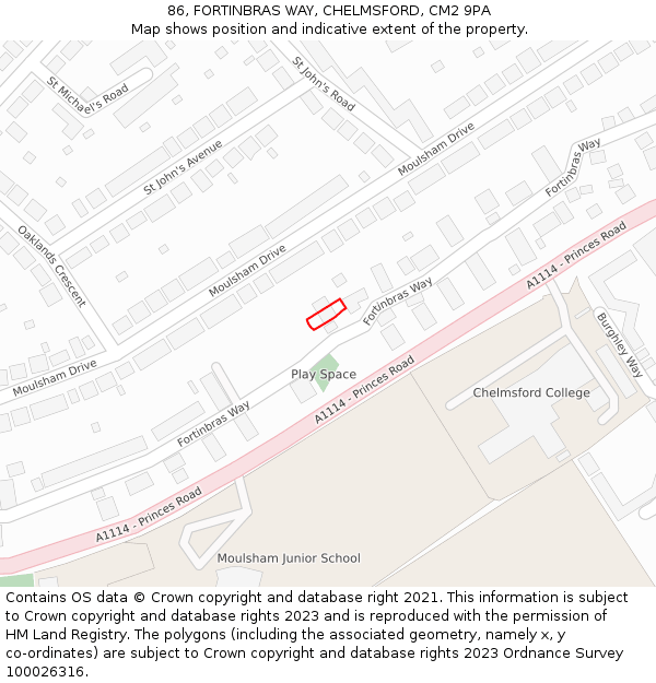 86, FORTINBRAS WAY, CHELMSFORD, CM2 9PA: Location map and indicative extent of plot