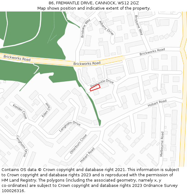 86, FREMANTLE DRIVE, CANNOCK, WS12 2GZ: Location map and indicative extent of plot