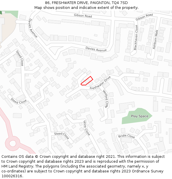 86, FRESHWATER DRIVE, PAIGNTON, TQ4 7SD: Location map and indicative extent of plot