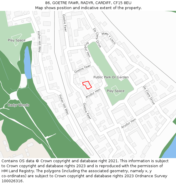 86, GOETRE FAWR, RADYR, CARDIFF, CF15 8EU: Location map and indicative extent of plot