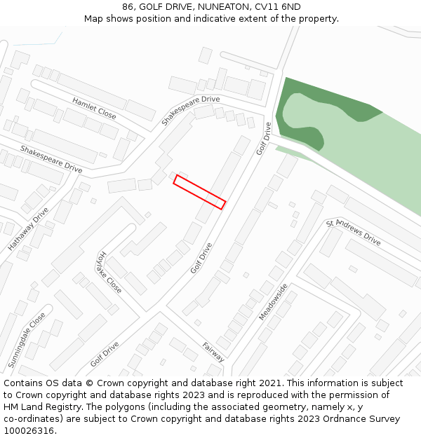 86, GOLF DRIVE, NUNEATON, CV11 6ND: Location map and indicative extent of plot