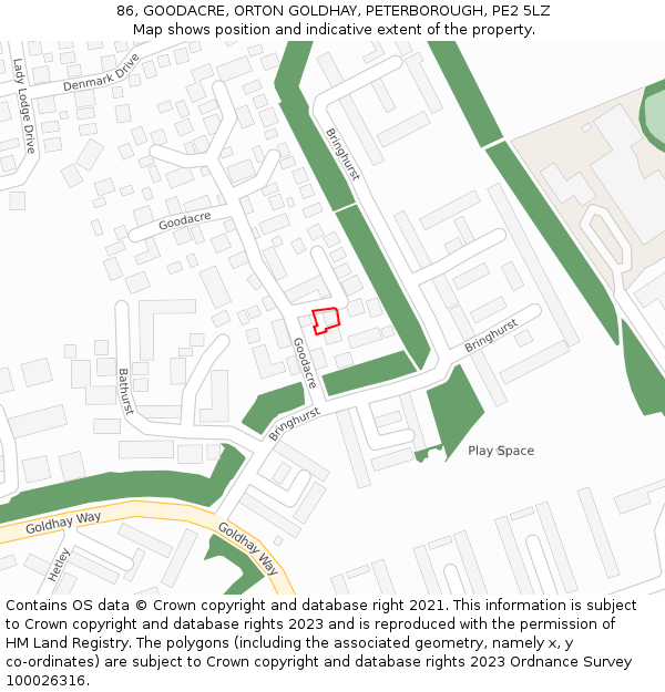 86, GOODACRE, ORTON GOLDHAY, PETERBOROUGH, PE2 5LZ: Location map and indicative extent of plot