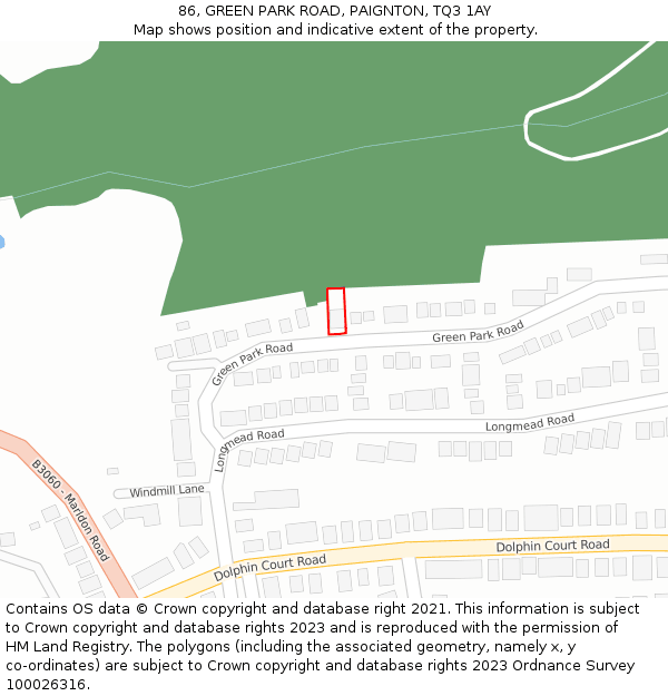 86, GREEN PARK ROAD, PAIGNTON, TQ3 1AY: Location map and indicative extent of plot