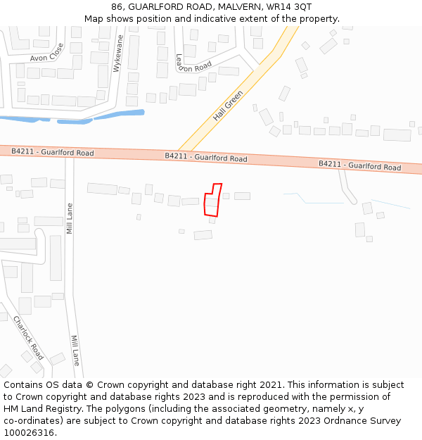 86, GUARLFORD ROAD, MALVERN, WR14 3QT: Location map and indicative extent of plot