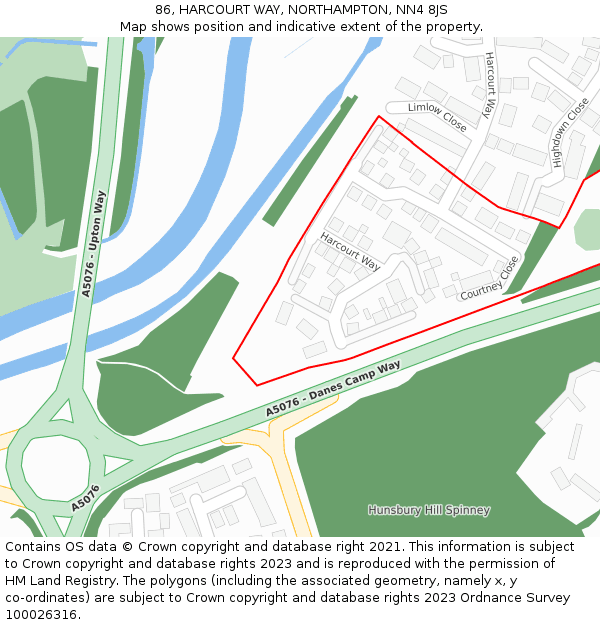 86, HARCOURT WAY, NORTHAMPTON, NN4 8JS: Location map and indicative extent of plot