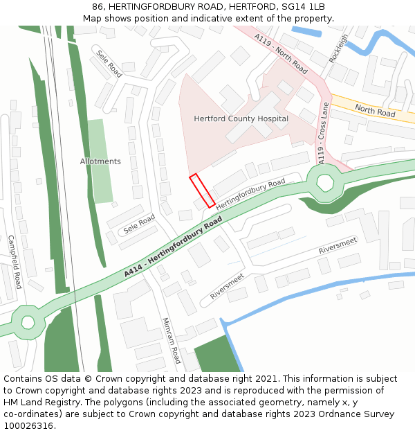 86, HERTINGFORDBURY ROAD, HERTFORD, SG14 1LB: Location map and indicative extent of plot