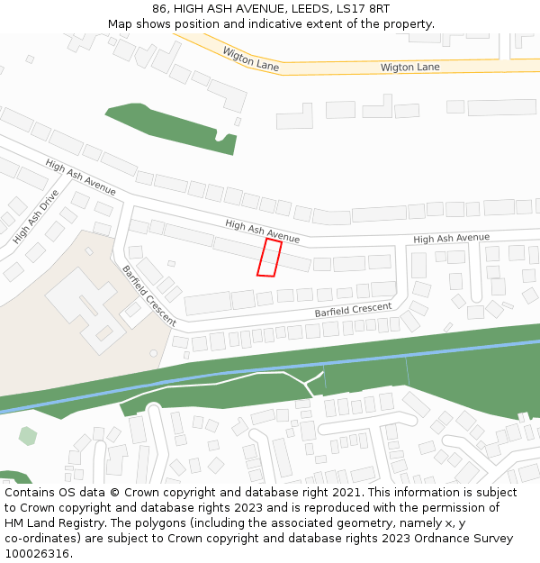 86, HIGH ASH AVENUE, LEEDS, LS17 8RT: Location map and indicative extent of plot