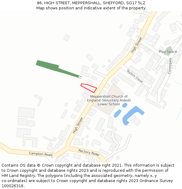 86, HIGH STREET, MEPPERSHALL, SHEFFORD, SG17 5LZ: Location map and indicative extent of plot