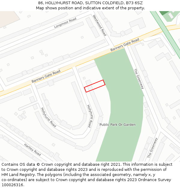 86, HOLLYHURST ROAD, SUTTON COLDFIELD, B73 6SZ: Location map and indicative extent of plot