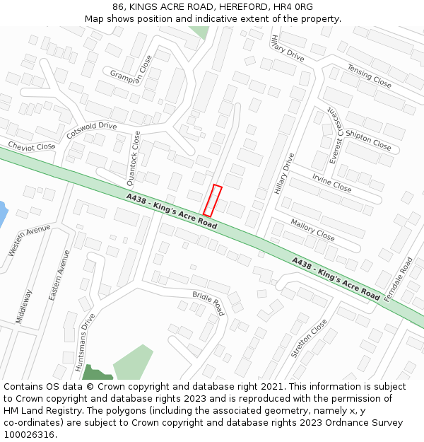 86, KINGS ACRE ROAD, HEREFORD, HR4 0RG: Location map and indicative extent of plot
