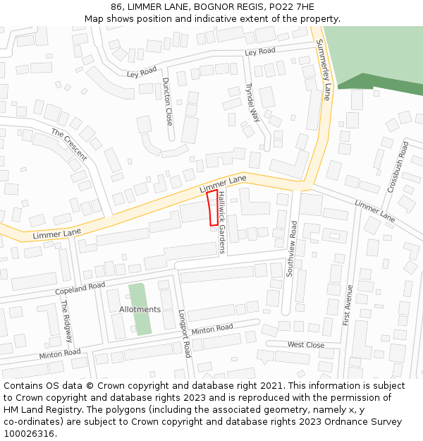 86, LIMMER LANE, BOGNOR REGIS, PO22 7HE: Location map and indicative extent of plot