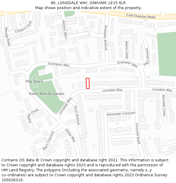 86, LONSDALE WAY, OAKHAM, LE15 6LR: Location map and indicative extent of plot