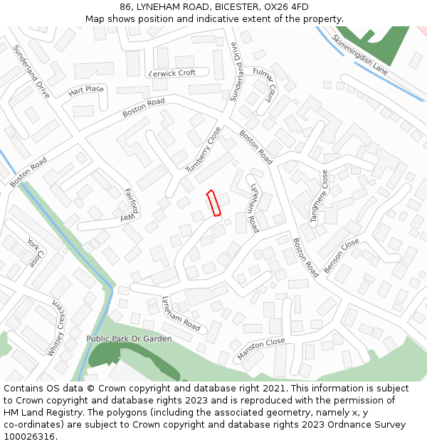 86, LYNEHAM ROAD, BICESTER, OX26 4FD: Location map and indicative extent of plot