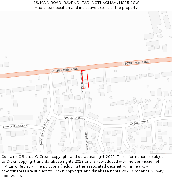 86, MAIN ROAD, RAVENSHEAD, NOTTINGHAM, NG15 9GW: Location map and indicative extent of plot