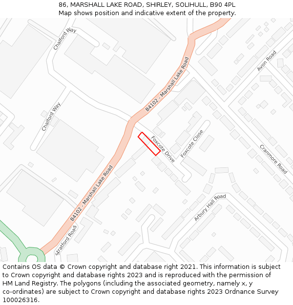 86, MARSHALL LAKE ROAD, SHIRLEY, SOLIHULL, B90 4PL: Location map and indicative extent of plot