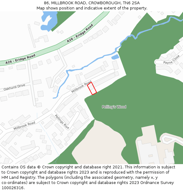 86, MILLBROOK ROAD, CROWBOROUGH, TN6 2SA: Location map and indicative extent of plot