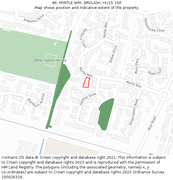 86, MYRTLE WAY, BROUGH, HU15 1SR: Location map and indicative extent of plot