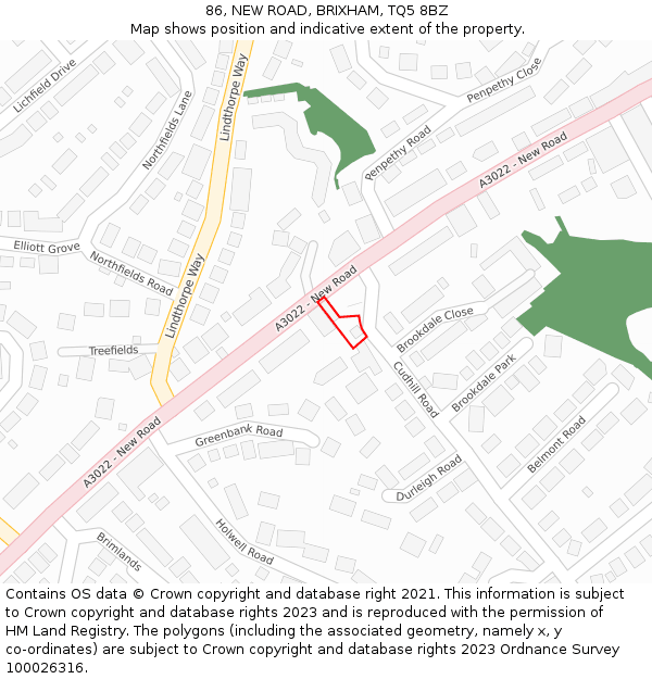 86, NEW ROAD, BRIXHAM, TQ5 8BZ: Location map and indicative extent of plot