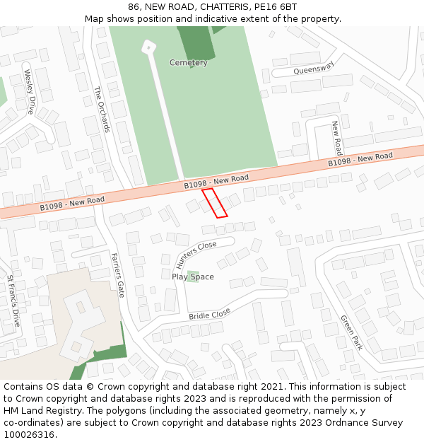 86, NEW ROAD, CHATTERIS, PE16 6BT: Location map and indicative extent of plot