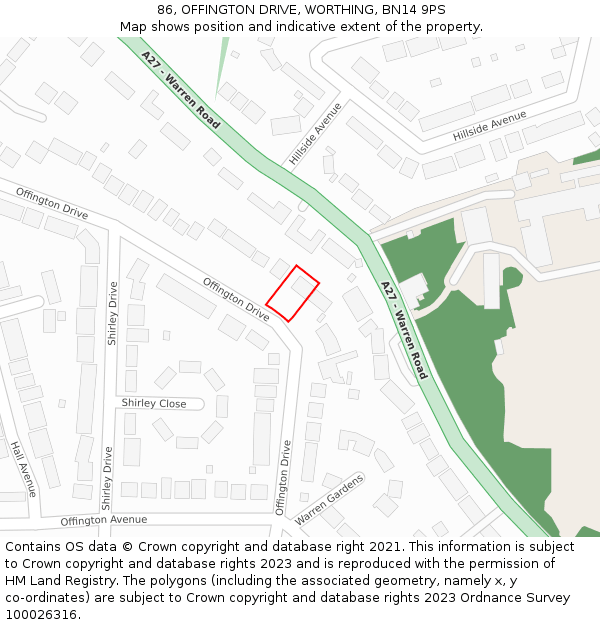 86, OFFINGTON DRIVE, WORTHING, BN14 9PS: Location map and indicative extent of plot