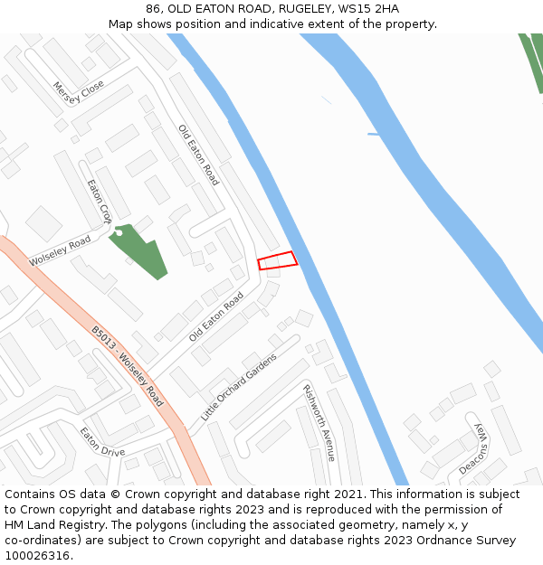86, OLD EATON ROAD, RUGELEY, WS15 2HA: Location map and indicative extent of plot