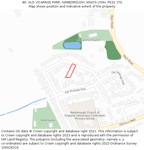 86, OLD VICARAGE PARK, NARBOROUGH, KING'S LYNN, PE32 1TG: Location map and indicative extent of plot