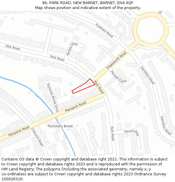 86, PARK ROAD, NEW BARNET, BARNET, EN4 9QF: Location map and indicative extent of plot