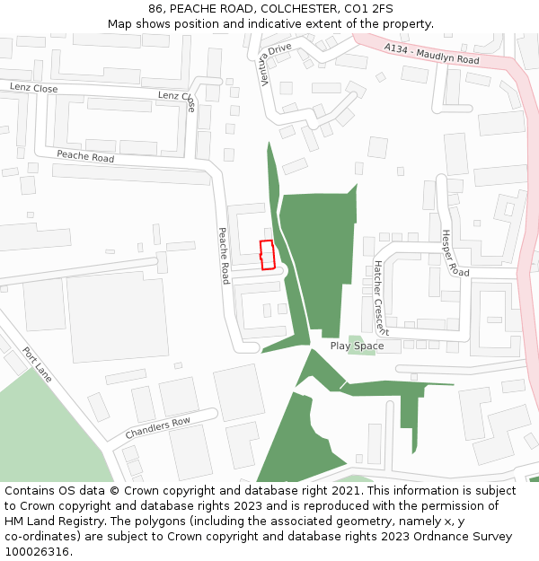 86, PEACHE ROAD, COLCHESTER, CO1 2FS: Location map and indicative extent of plot