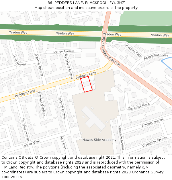 86, PEDDERS LANE, BLACKPOOL, FY4 3HZ: Location map and indicative extent of plot