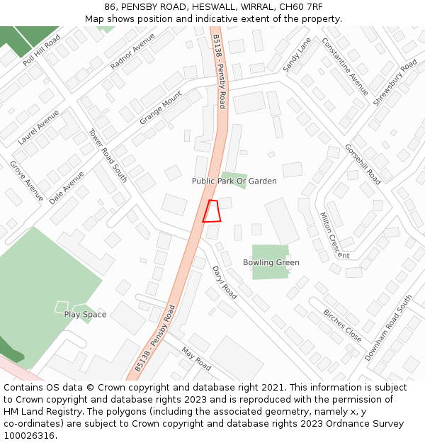 86, PENSBY ROAD, HESWALL, WIRRAL, CH60 7RF: Location map and indicative extent of plot