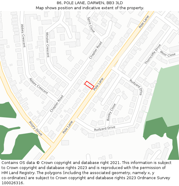 86, POLE LANE, DARWEN, BB3 3LD: Location map and indicative extent of plot