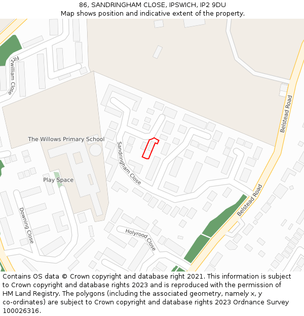 86, SANDRINGHAM CLOSE, IPSWICH, IP2 9DU: Location map and indicative extent of plot