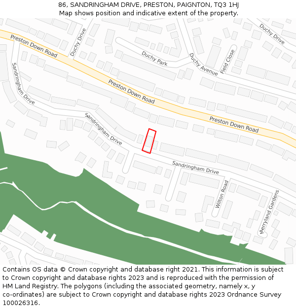 86, SANDRINGHAM DRIVE, PRESTON, PAIGNTON, TQ3 1HJ: Location map and indicative extent of plot