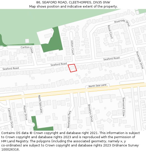 86, SEAFORD ROAD, CLEETHORPES, DN35 0NW: Location map and indicative extent of plot