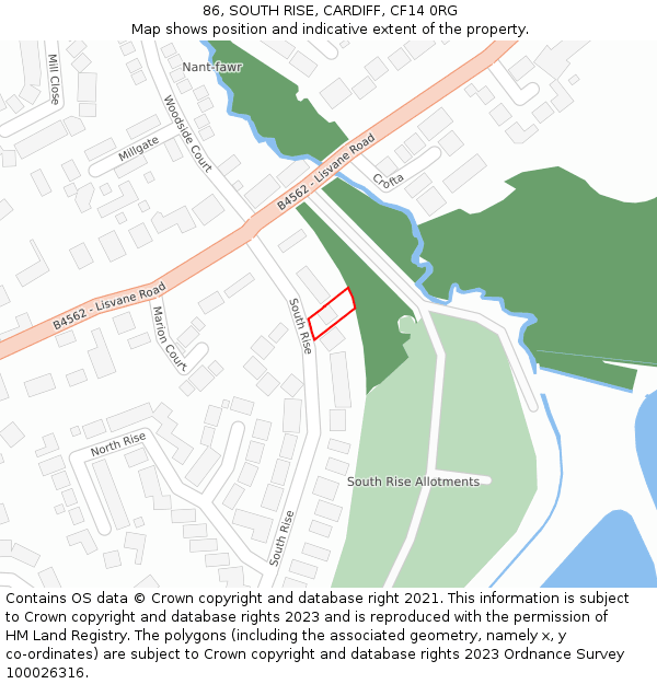 86, SOUTH RISE, CARDIFF, CF14 0RG: Location map and indicative extent of plot