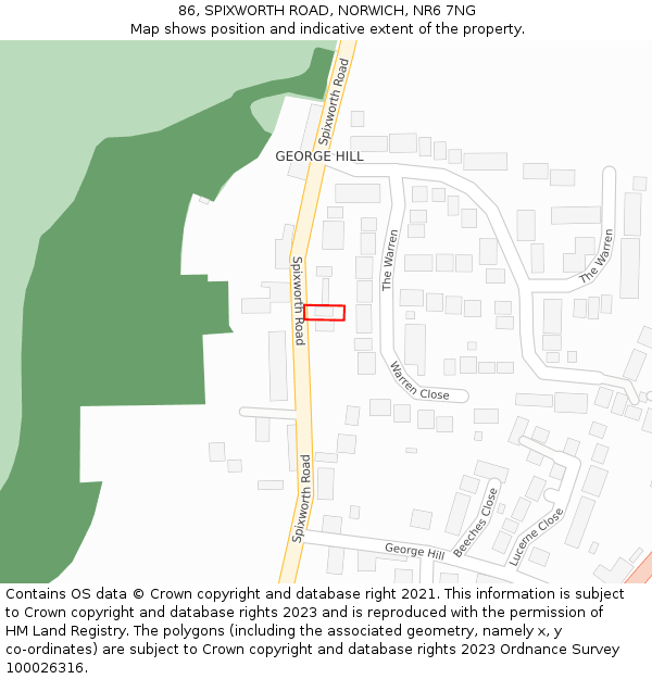 86, SPIXWORTH ROAD, NORWICH, NR6 7NG: Location map and indicative extent of plot