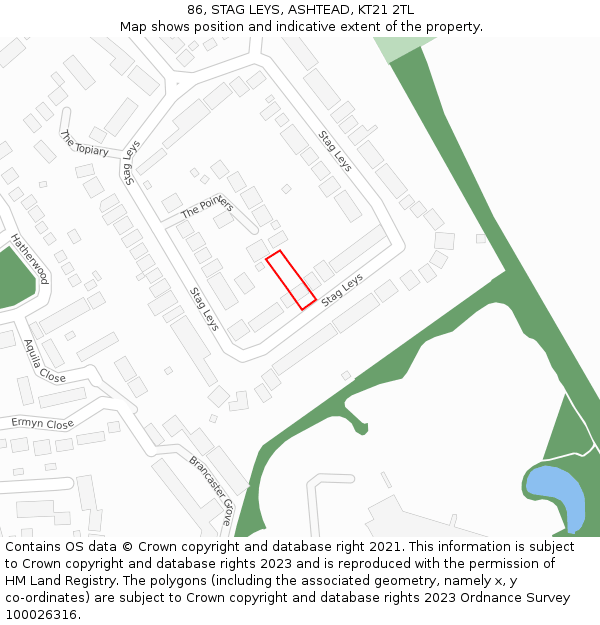 86, STAG LEYS, ASHTEAD, KT21 2TL: Location map and indicative extent of plot
