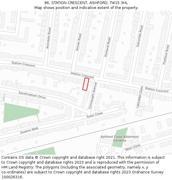 86, STATION CRESCENT, ASHFORD, TW15 3HL: Location map and indicative extent of plot
