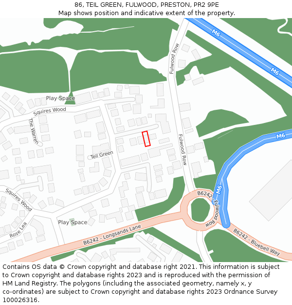 86, TEIL GREEN, FULWOOD, PRESTON, PR2 9PE: Location map and indicative extent of plot