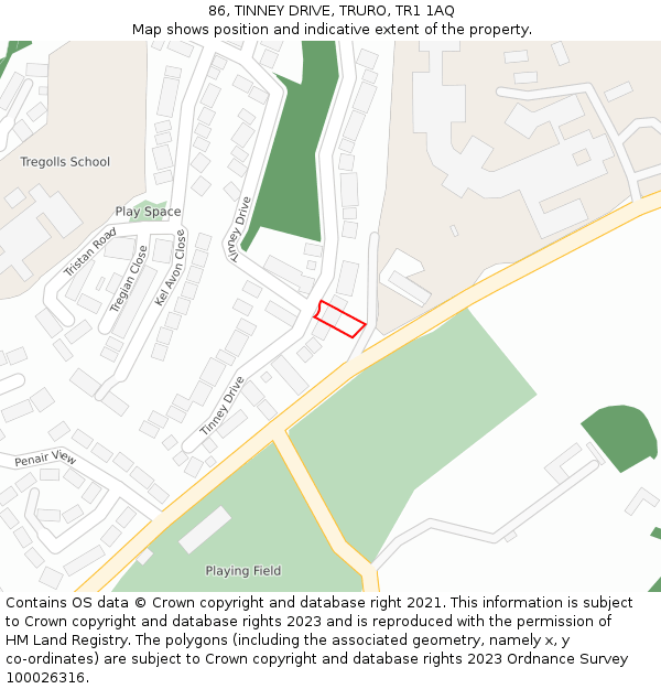 86, TINNEY DRIVE, TRURO, TR1 1AQ: Location map and indicative extent of plot