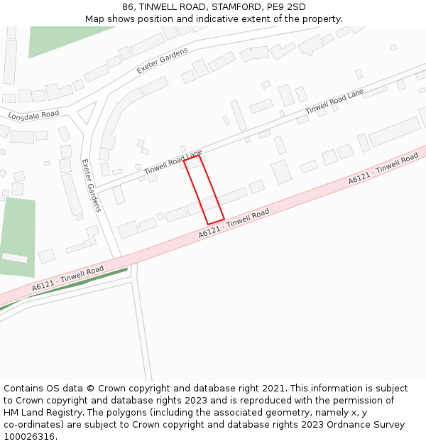 86, TINWELL ROAD, STAMFORD, PE9 2SD: Location map and indicative extent of plot