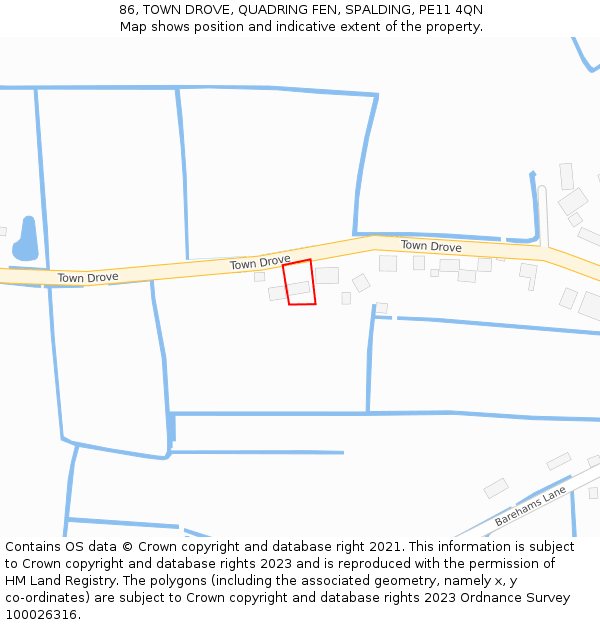 86, TOWN DROVE, QUADRING FEN, SPALDING, PE11 4QN: Location map and indicative extent of plot