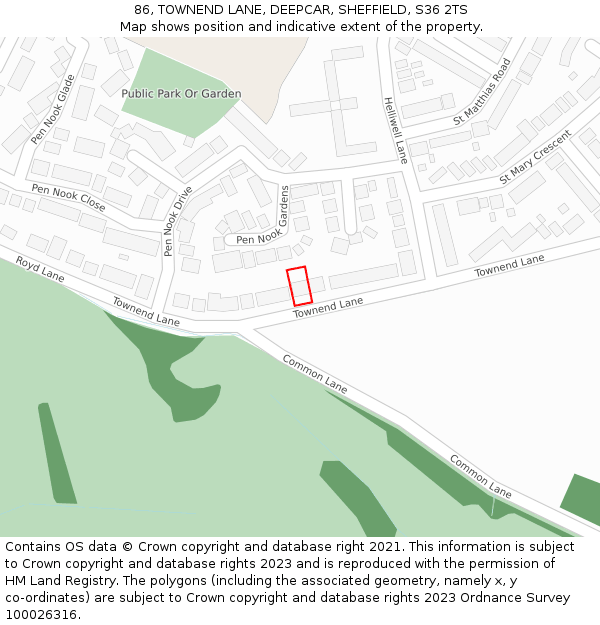 86, TOWNEND LANE, DEEPCAR, SHEFFIELD, S36 2TS: Location map and indicative extent of plot