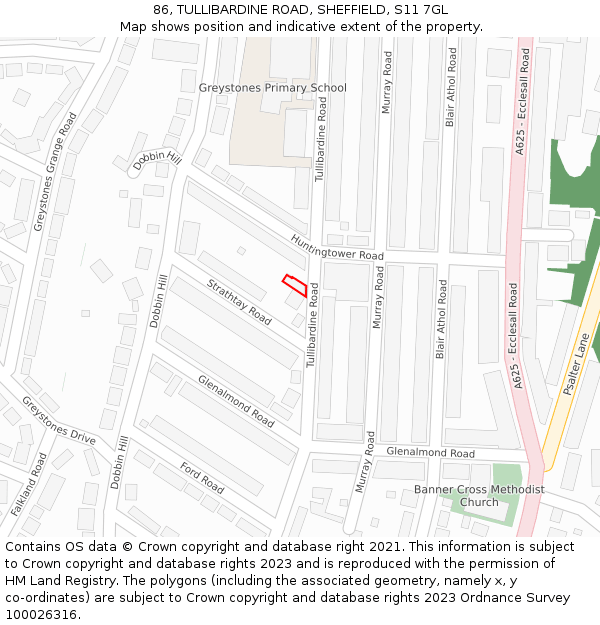 86, TULLIBARDINE ROAD, SHEFFIELD, S11 7GL: Location map and indicative extent of plot