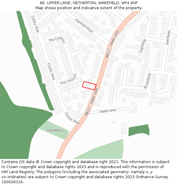 86, UPPER LANE, NETHERTON, WAKEFIELD, WF4 4NF: Location map and indicative extent of plot