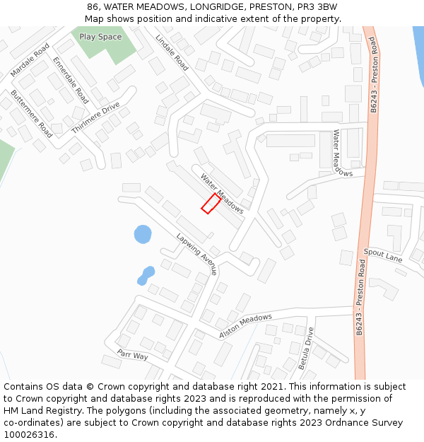 86, WATER MEADOWS, LONGRIDGE, PRESTON, PR3 3BW: Location map and indicative extent of plot